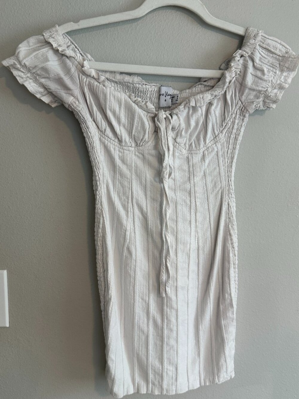 Off White Off the Shoulder Mini Dress Ruched